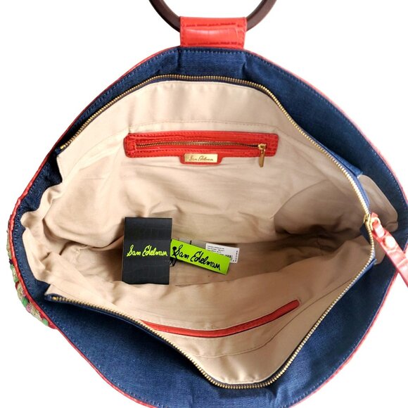 Sam Edelman Woven Gwendolyn Tote Handbag NWT Leather With Wood Handles Tassle - Picture 14 of 15